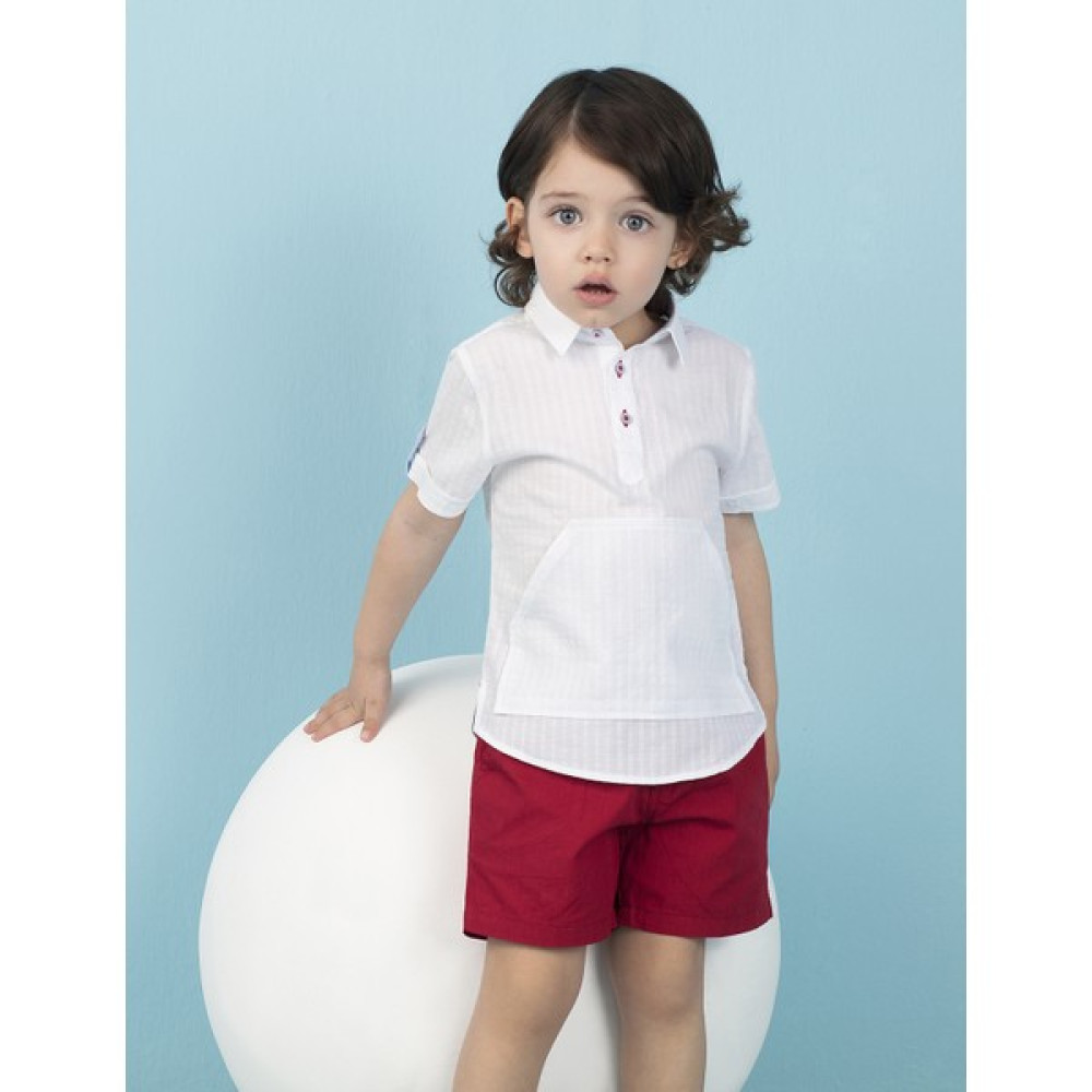 Ollie&Olla Kanguru Cepli Beyaz Erkek Çocuk Gömlek Erkek Çocuk Gömlek Fiyatı