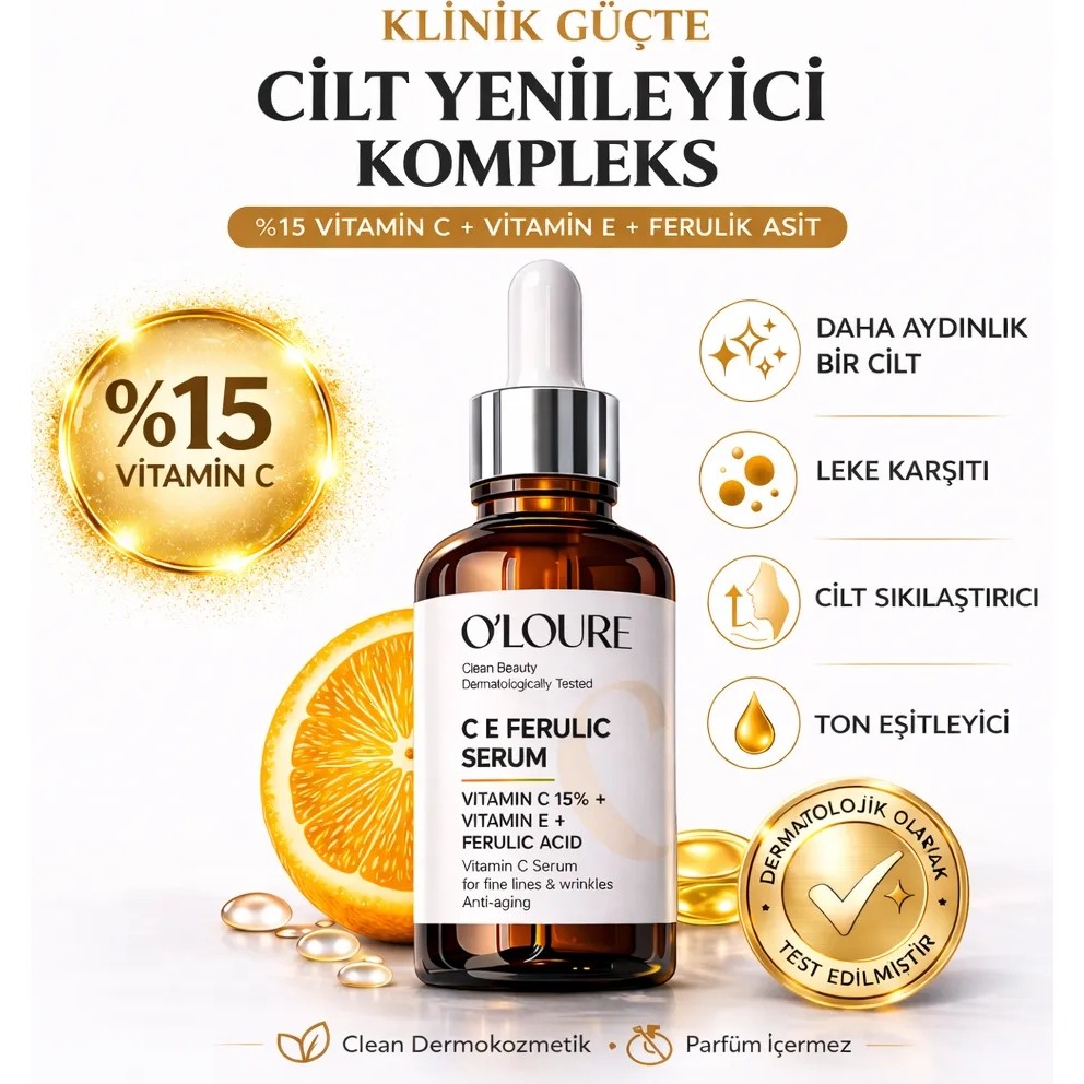 O'Loure Beauty C E Ferulic Serum 15% Vitamin C + Ferulic Acid + Vitamin E Yaşlanma Karşıtı C Vitamini 30 ml - yok Anti-Aging / Yaşlanma Karşıtı Fiyatı
