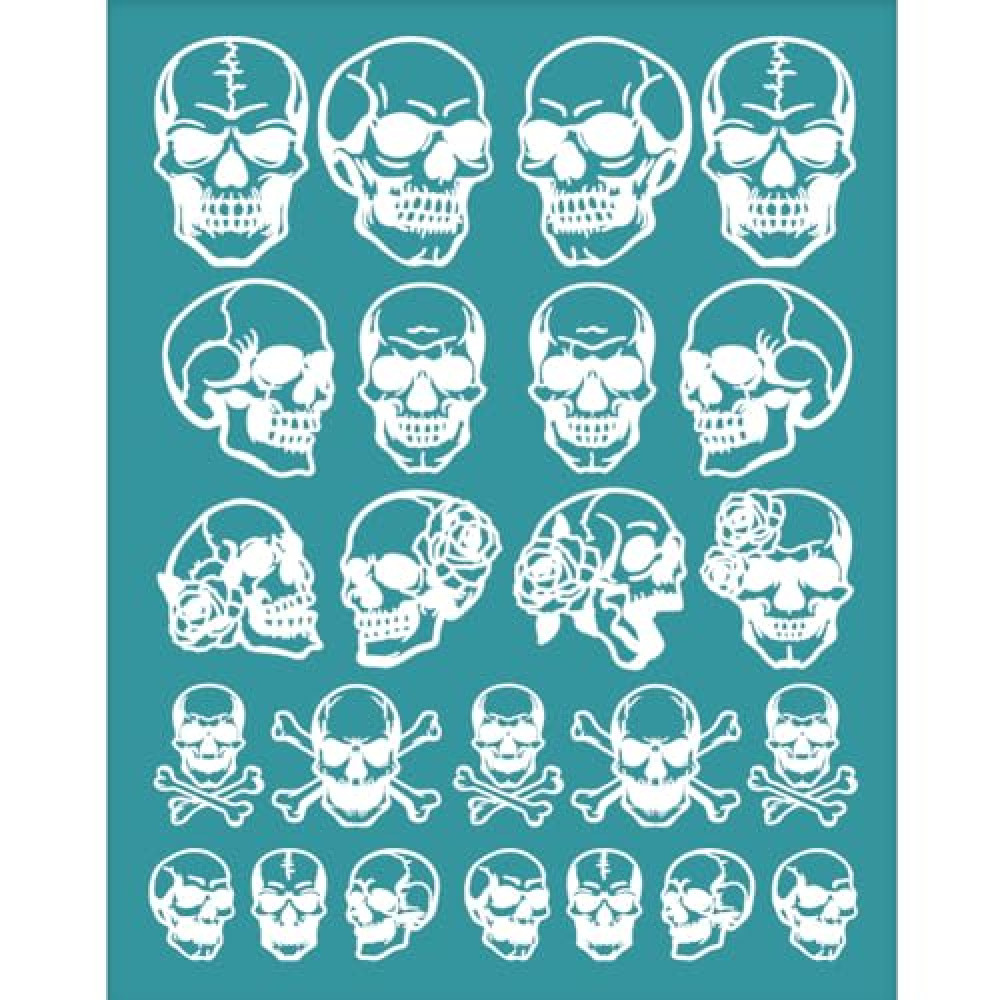 OLYCRAFT 4x5 Inch Skull with Rose Silk Screen Stencil for Polymer Clay Jewelry Making