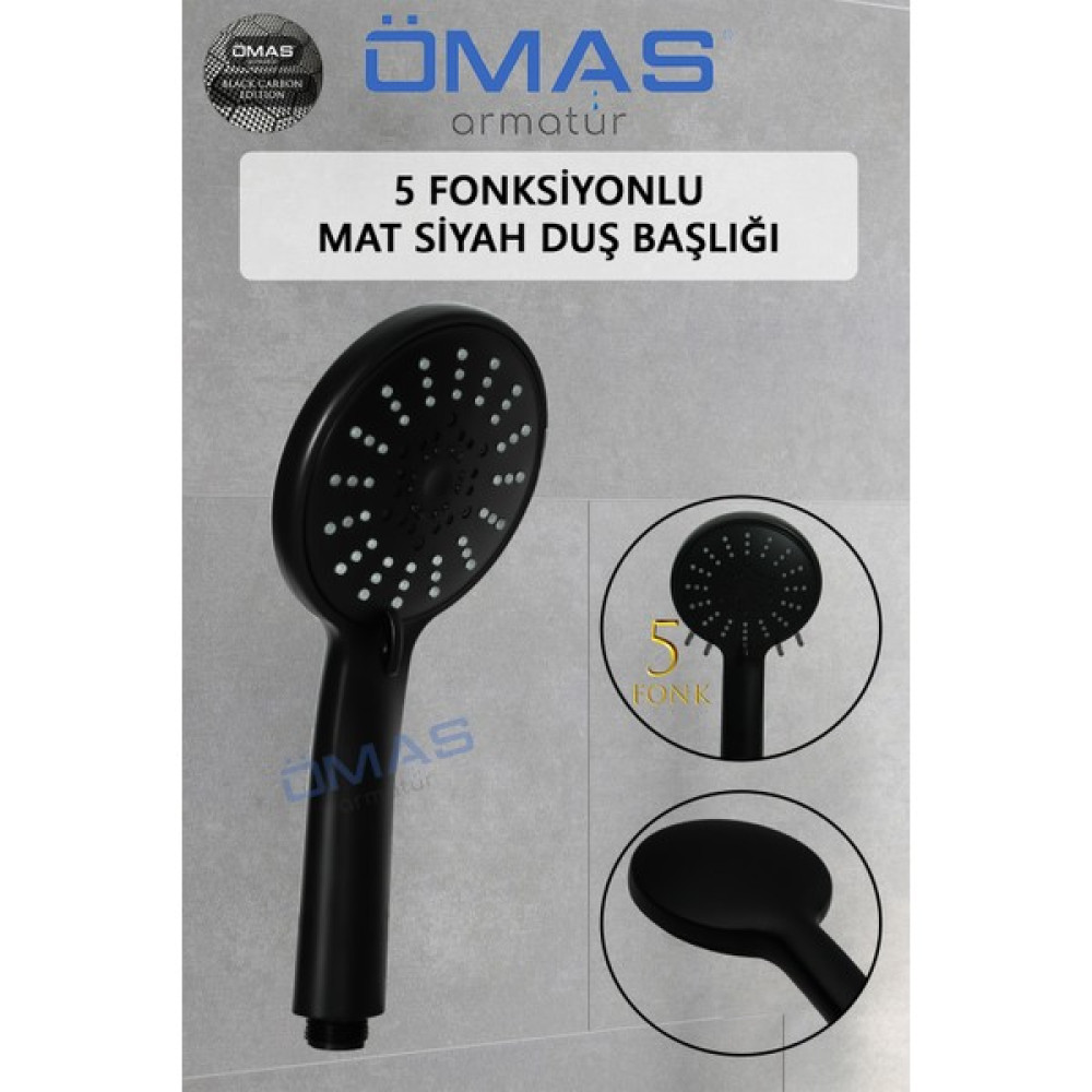 Ömas Otomasyon 5 Fonksiyonlu Mat Siyah Geniş Yüzey Duş Başlığı Duş Başlığı Duş Başlığı Fiyatı