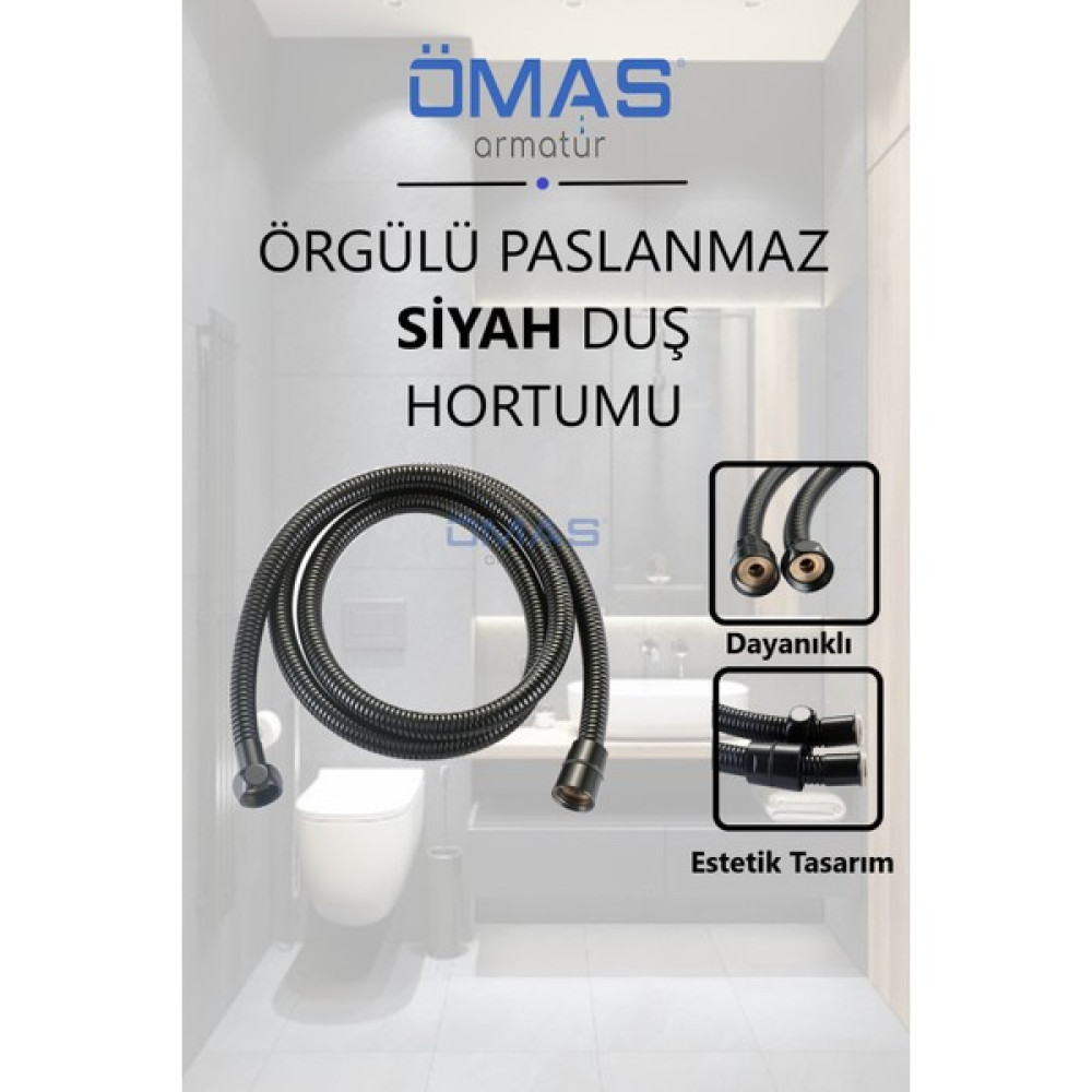 Ömas Otomasyon Örgülü Siyah Paslanmaz Esnek Duş Hortumu Banyo Duş Hortumu Esnek Mat Siyah Hortum Duş Başlığı Fiyatı