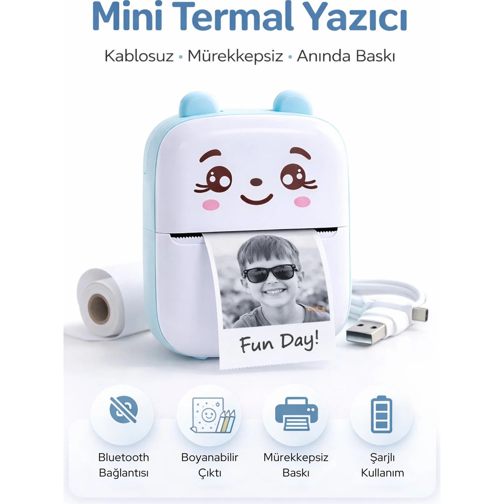 Omaze Mini Termal Yazıcı Kablosuz Telefon Bağlantılı Uygulama Kontrollü Etiket Baskı Makinesi - Mavi Yazıcılar Fiyatı