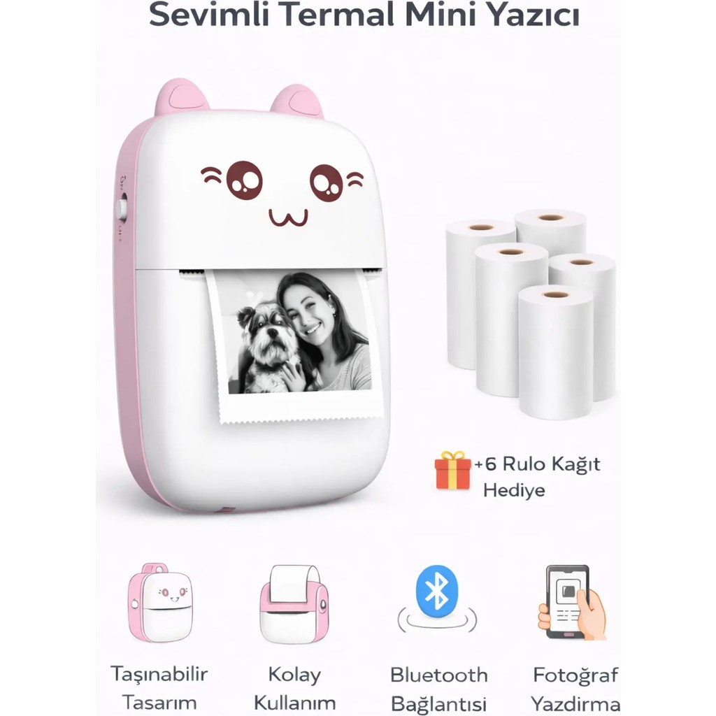 Omaze Mini Termal Yazıcı Kablosuz Telefon Bağlantılı Uygulama Kontrollü Etiket Baskı Makinesi - Pembe Yazıcılar Fiyatı