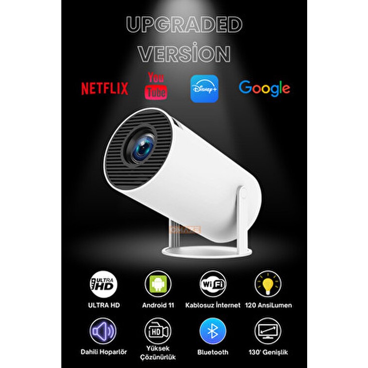Omaze Taşınabilir Android Sinema Projeksiyon Wifi Destekli En Güncel Sürüm Akıllı Projektör Beyaz 720P Projeksiyon Fiyatı