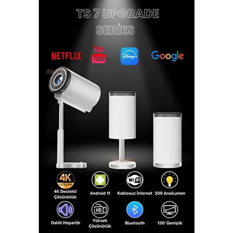 Omaze Ts 7 Tripodlu Upgrade Taşınabilir Android Sinema Projeksiyon Wifi Destekli Akıllı Projektör - Ekru Projeksiyon Fiyatı