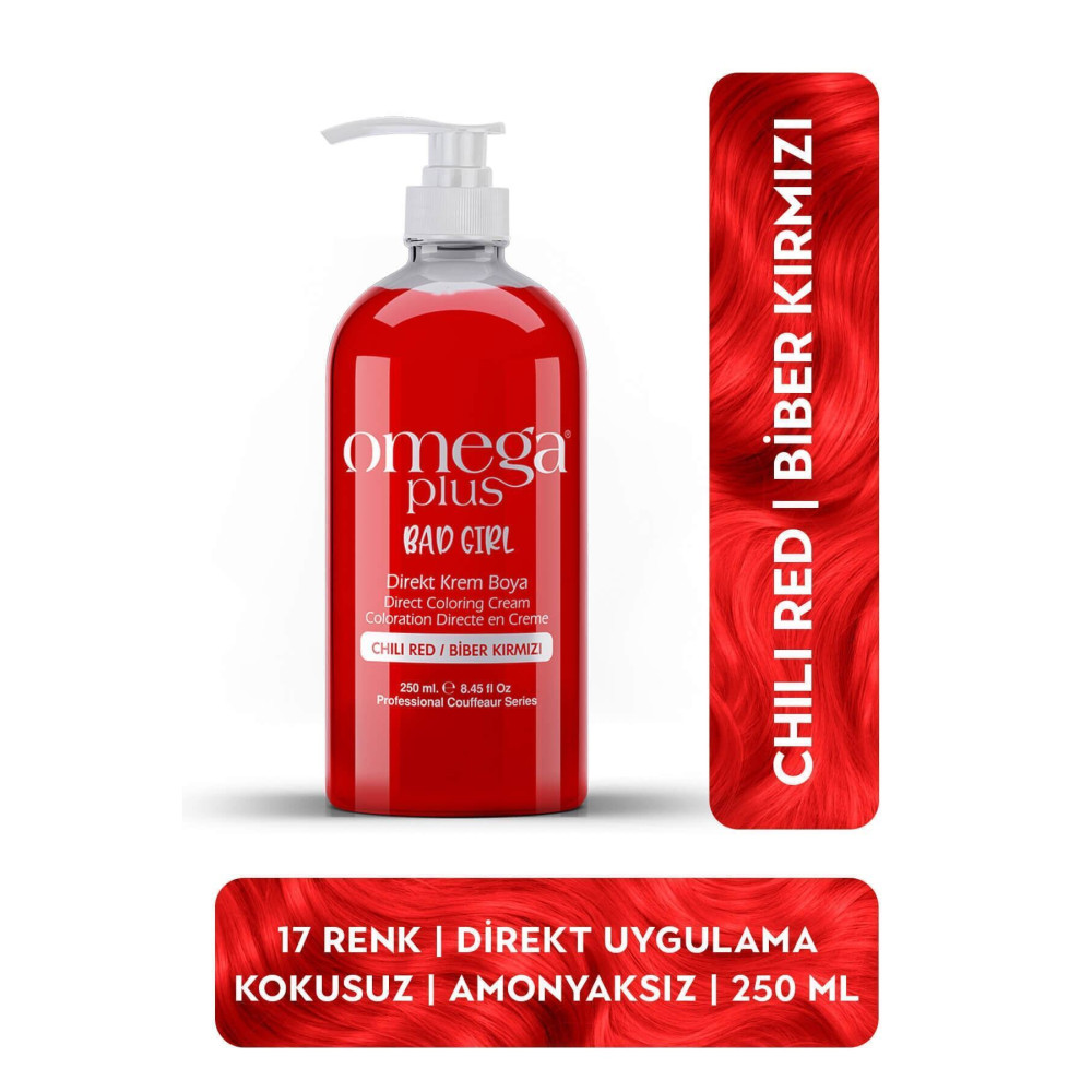 Omega Plus Bad Girl BİBER KIRMIZISI Amonyaksız Renkli Saç Boyası 250ML Saç Boyası Fiyatı