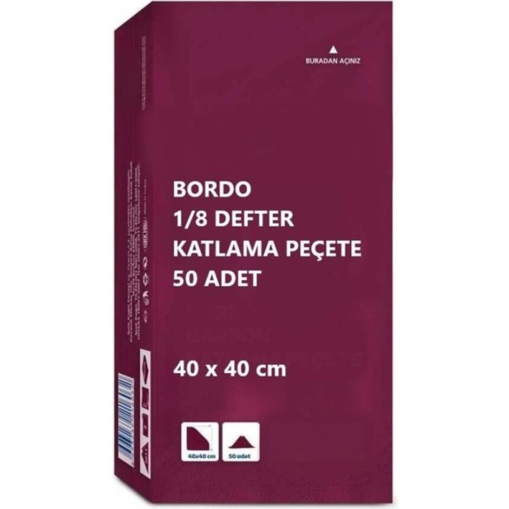 Omnisoft 40X40 cm 1/8 Defter Katlama Servis Peçetesi 50 Adet Bordo - Beyaz Peçete Fiyatı