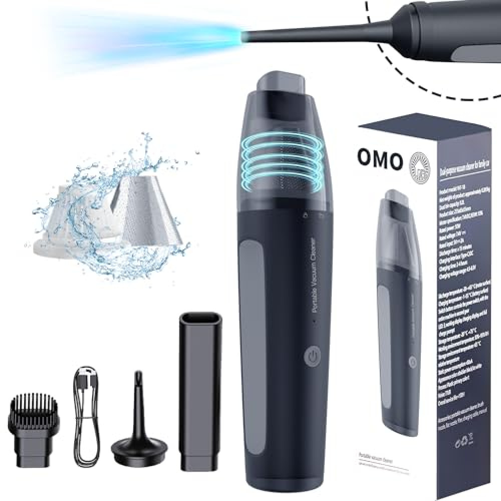 OMO Handheld Vacuum, 13000PA Portable Cordless Car Vacuum Cleaner, Suction and Blow 2 in 1 Dust Removal Vacuum Cleaner for Car, Home, Office,Pet. Black