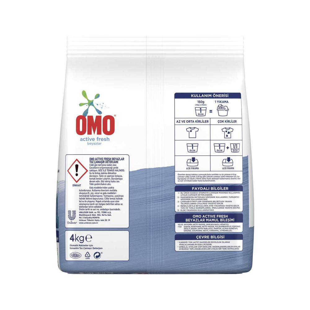 Omo Toz Çamaşır Deterjanı 4 kg 26 Yıkama Active Fresh