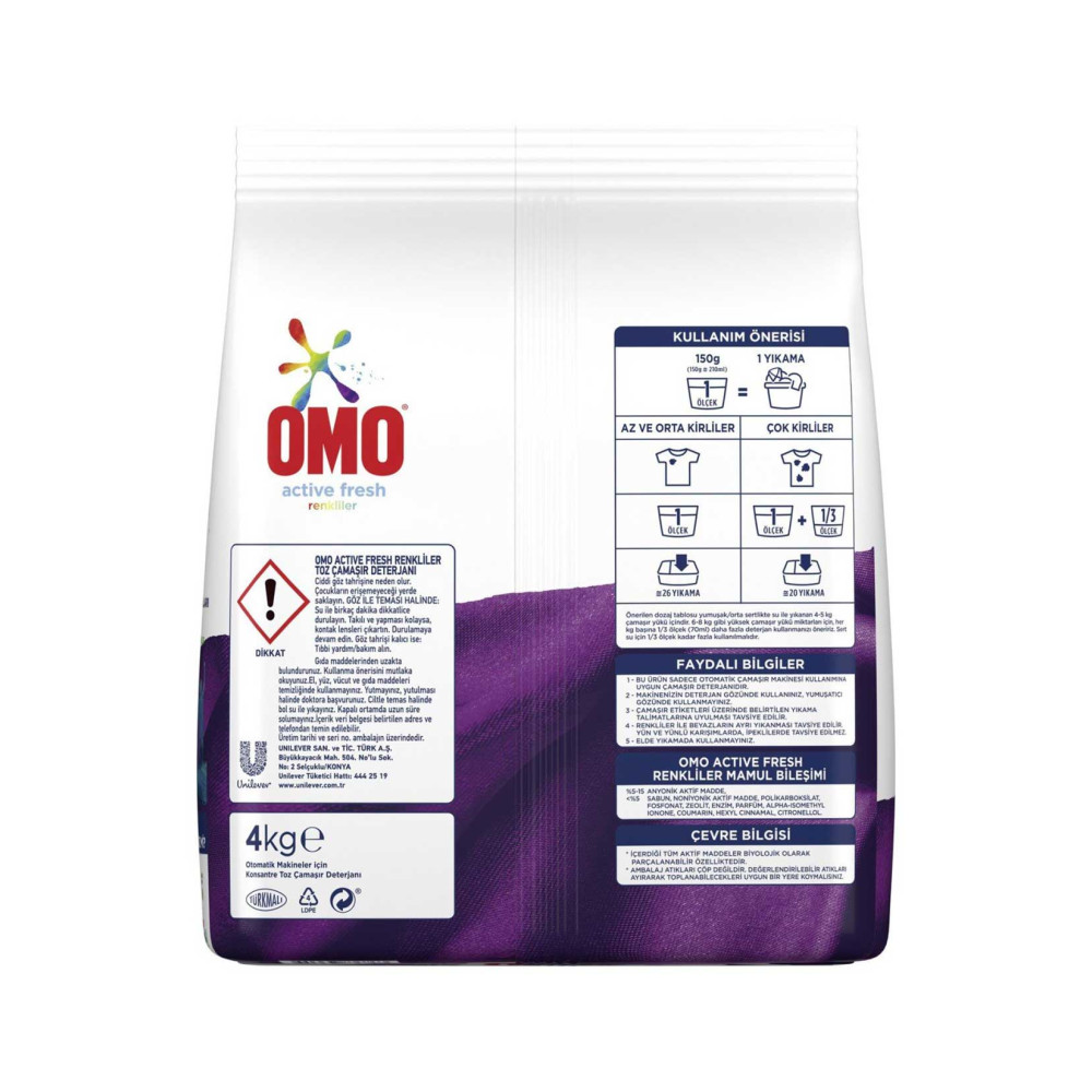 Omo Toz Çamaşır Deterjanı 4 kg 26 Yıkama Active Fresh Renkli