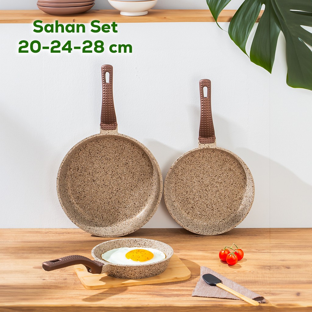 Oms 3737 Döküm Granit 3 Parça Tava Seti (20-24-28 Cm) - Bej Tencere / Tava Setleri Fiyatı