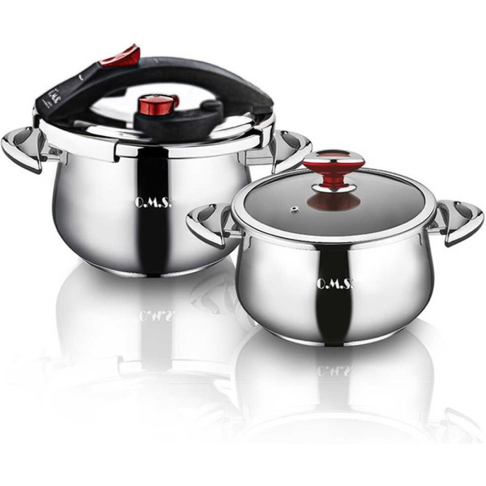 Oms 5-7 Litre Küre Matik 4 Parça 2li Çelik Düdüklü Tencere Seti - Siyah - 5 - 7 L Set Düdüklü Tencereler Fiyatı