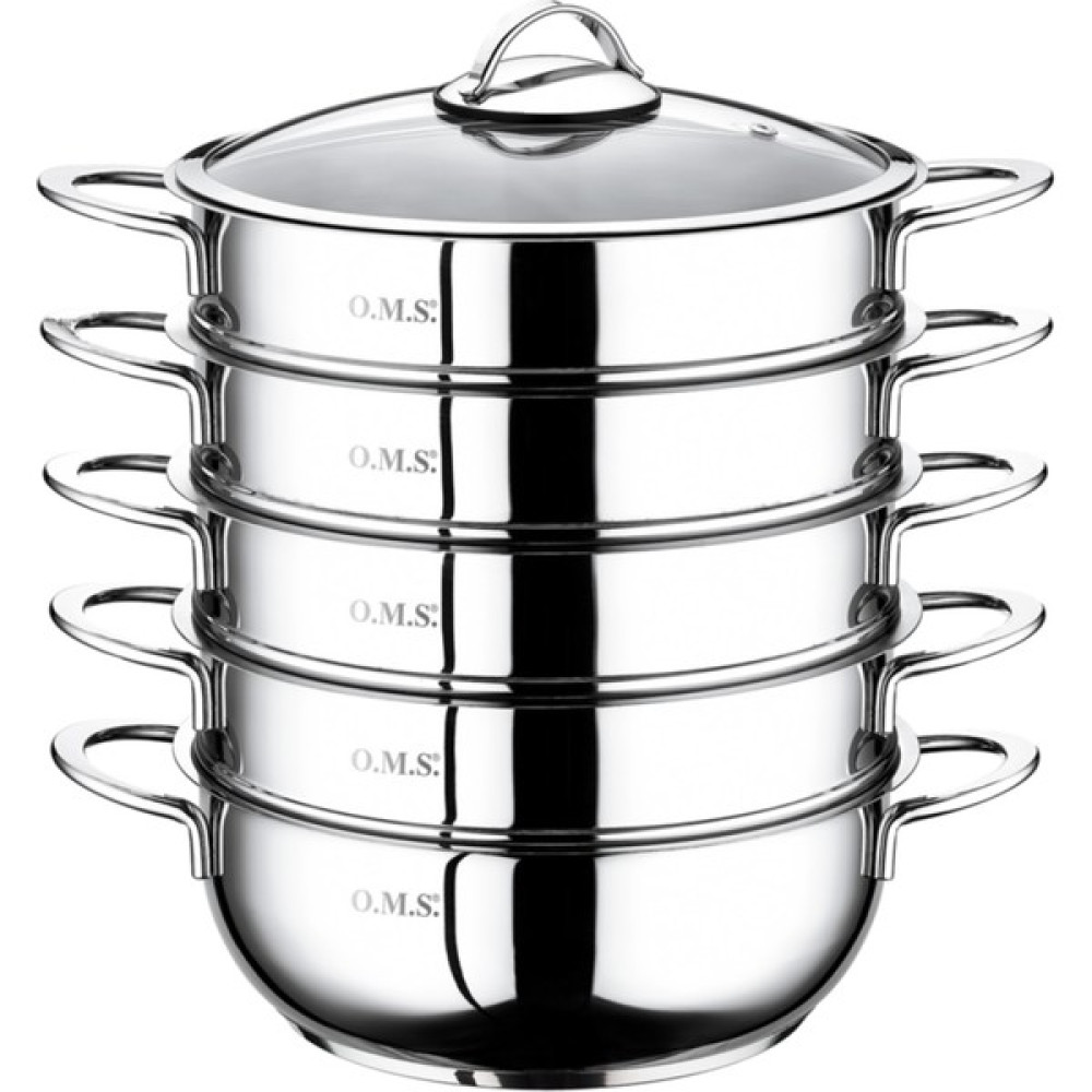 OMS 6090-C - 6 Parça Paslanmaz Çelik, Cam Kapak 28X10CM-5,80 Litre Buharlı Pişirici, Özbek Mantı Tencere - 0 Tencereler Fiyatı