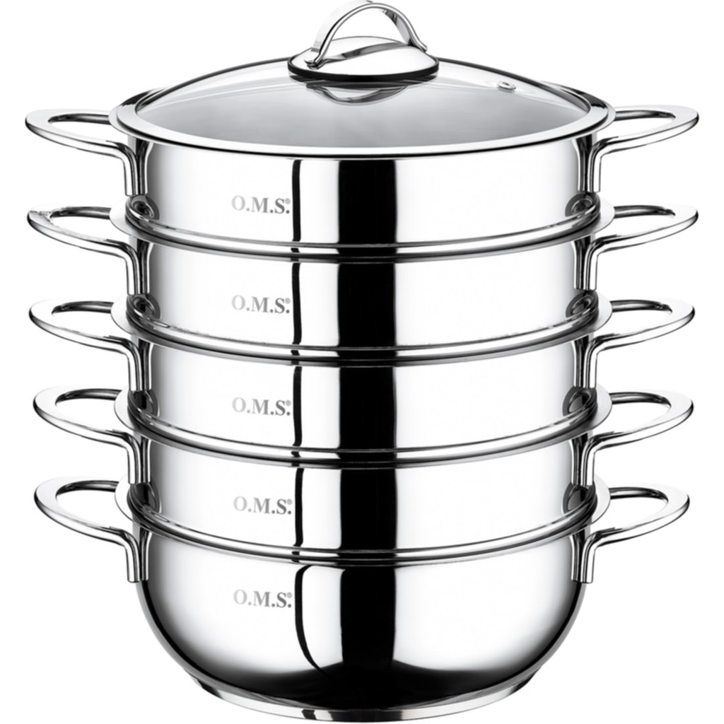 OMS 6090-C - 6 Parça Paslanmaz Çelik, Cam Kapak 28X10CM-5,80 Litre Buharlı Pişirici, Özbek Mantı Tencere - Yok - Inox Tencere / Tava Setleri Fiyatı