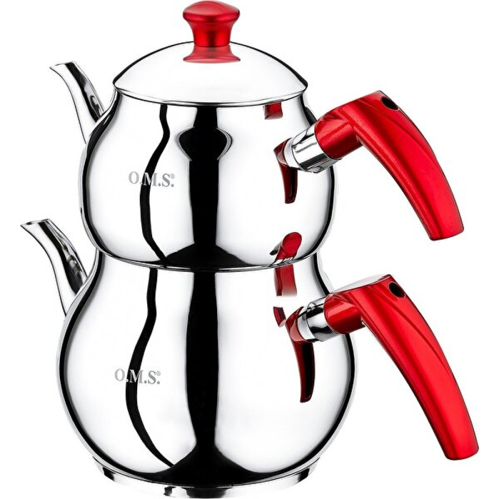 Oms Çaydanlık Takımı Çelik L Boy Kırmızı Kulp 8018 Çay / Çaydanlık Setleri Fiyatı