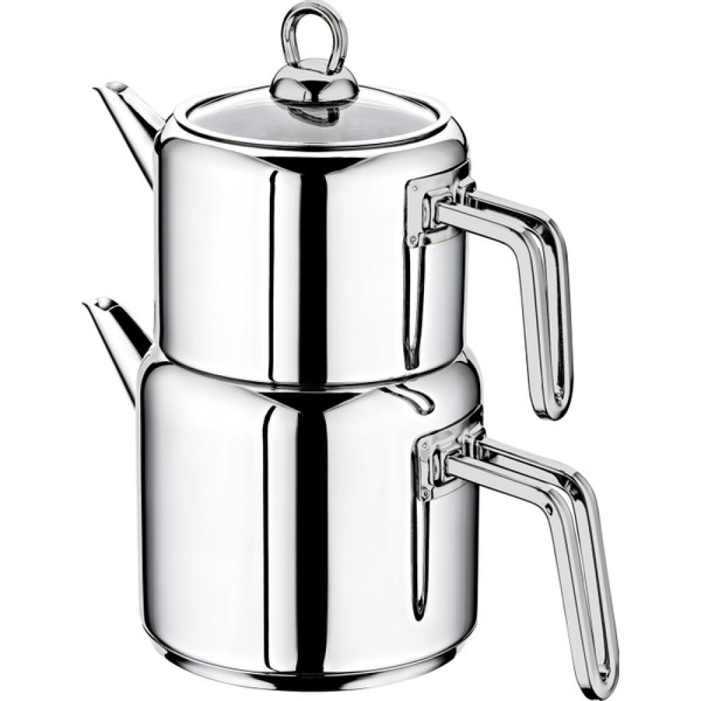 Oms Collection 8074 M 4 Parça Silindir Paslanmaz Çelik Çaydanlık Sade - M Üst Demlik; 0,50 Litre Alt Hazne; 1,25 Litre Çay / Çaydanlık Setleri Fiyatı