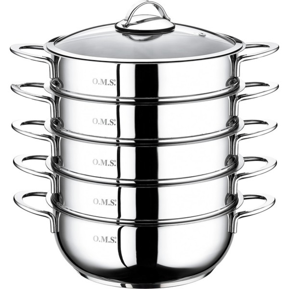 OMS Paslanmaz 6090-C - 6 Parça Paslanmaz Çelik, Cam Kapaklı 32X10 cm - 7 Litre Buharlı Pişirici, Mantı Tenceresi - 0 Tencereler Fiyatı