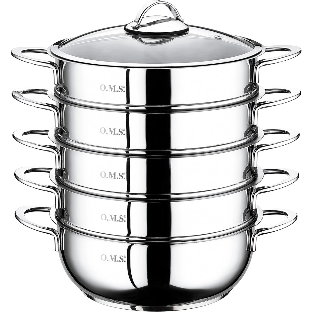 OMS Paslanmaz 6090-C - 6 Parça Paslanmaz Çelik, Cam Kapaklı 32X10 cm - 7 Litre Buharlı Pişirici, Mantı Tenceresi - Altın - Yok Tencere / Tava Setleri Fiyatı