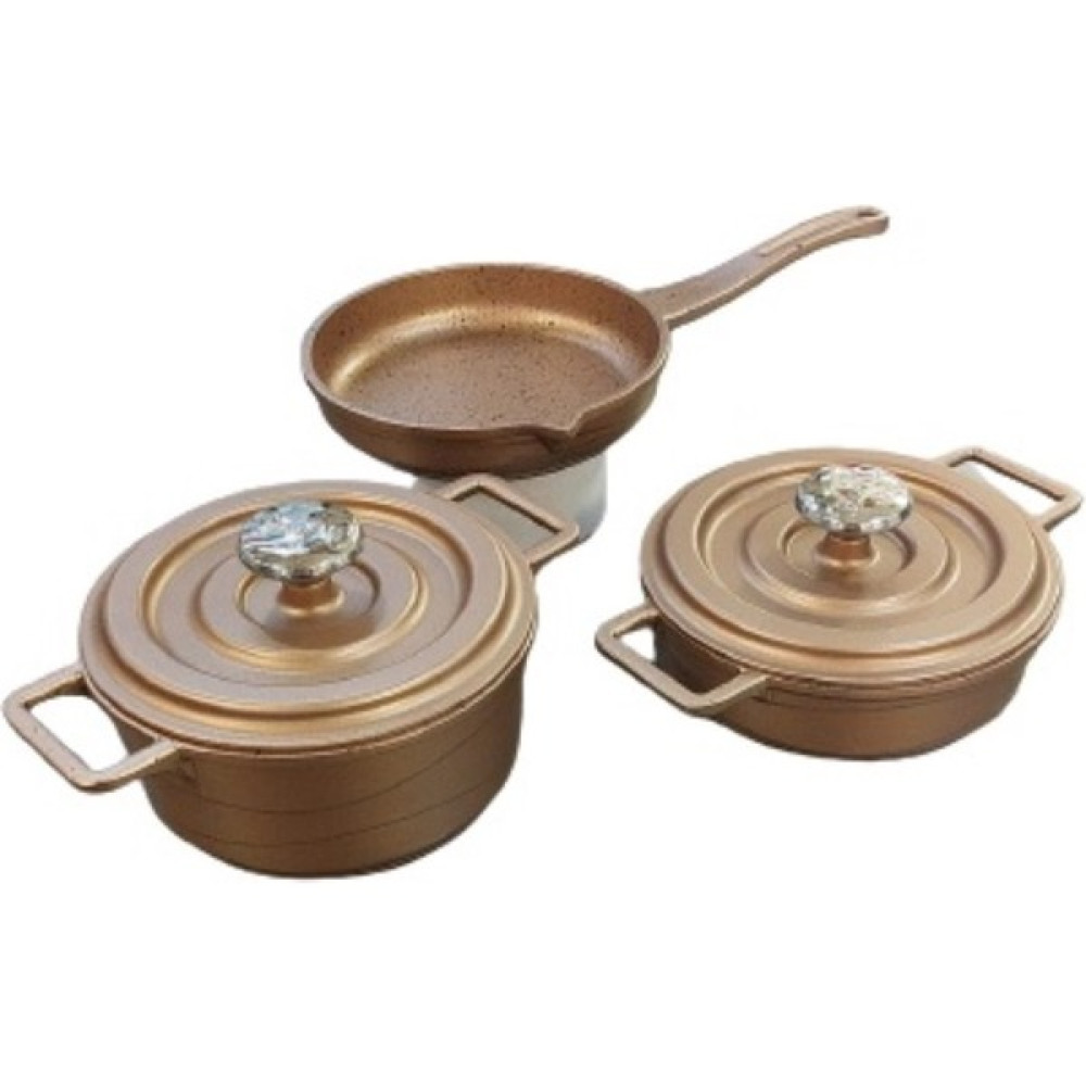 OMS Paslanmaz Oms Jr.mini Döküm 5 Parça Tencere Tava Seti 14CM - Krem Rengi - 14 cm Tencereler Fiyatı