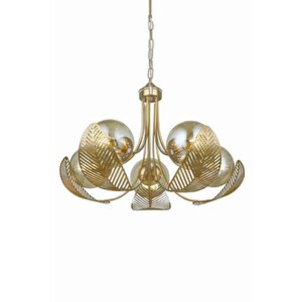 Ömür Avize Margarita Modern Tasarım Lazer Yapraklı Gold Globe Camlı Beşli Avize Avize Fiyatı