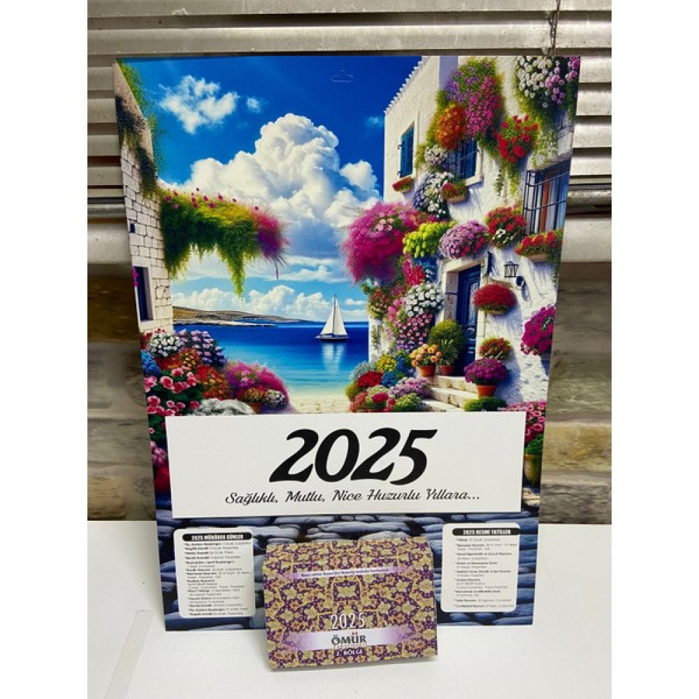Ömür Takvim Deniz Manzaralı 2.bölge 2025 Kartonlu Yapraklı Duvar Takvimi Takvim Fiyatı