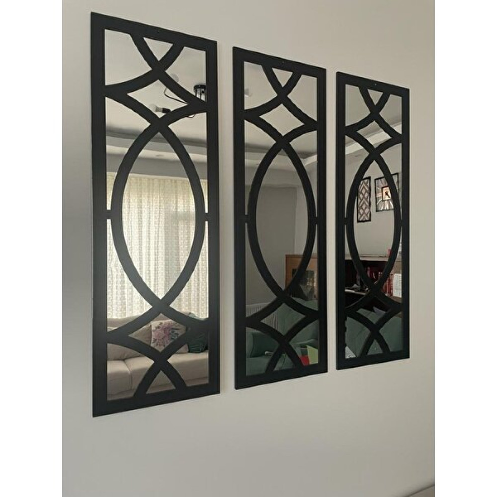 Onca Hediyelik Dekoratif Geometrik Desenli Ayna Boyalı Hazır Pleksi Aynalı 3 Adet 26,5X80 cm - Antrasit - Siyah Dresuar / Makyaj Masası Fiyatı