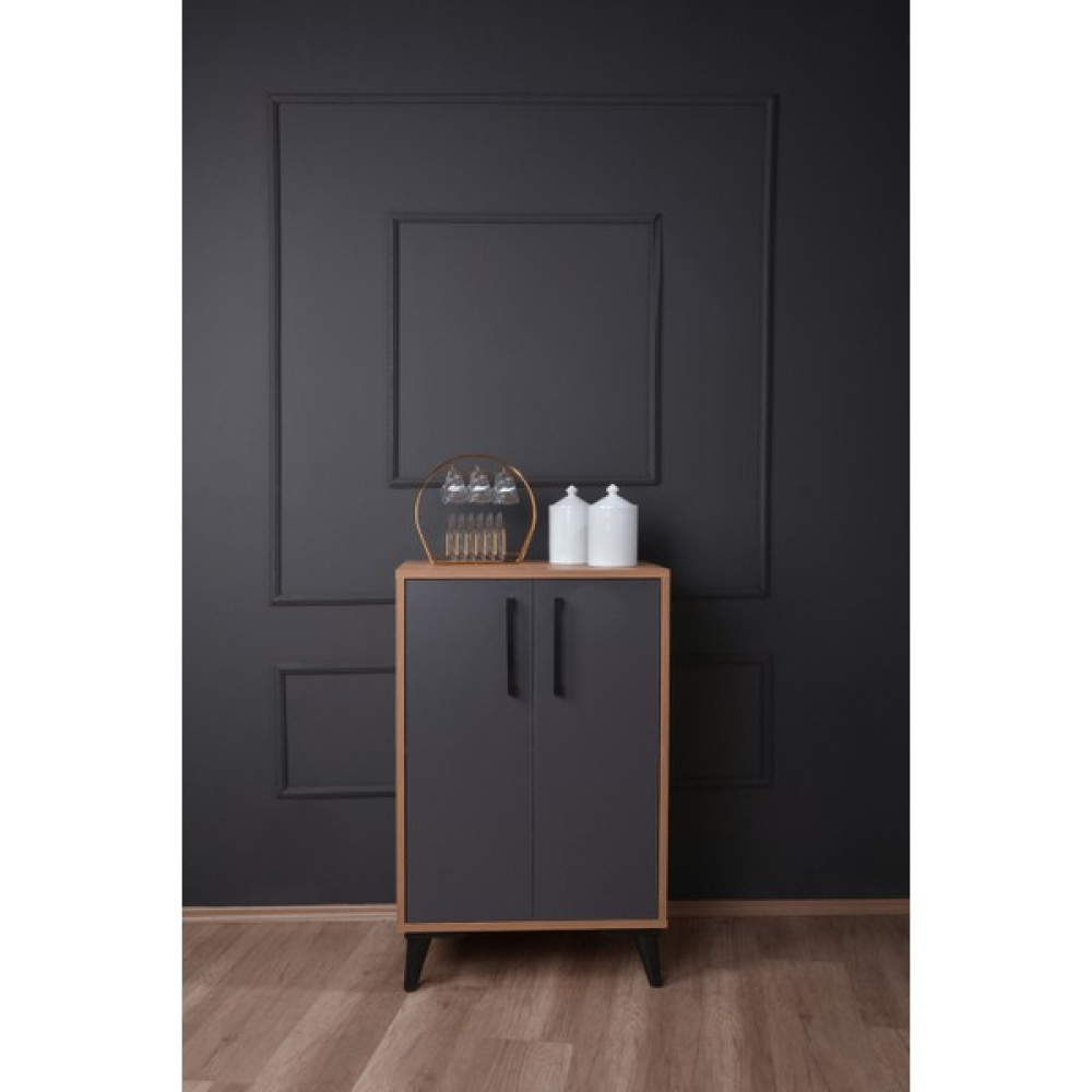 One Art Home Pera Iki Kapaklı Çok Amaçlı Kiler Mutfak Erzak Dolabı - Atlantik Çam - Antrasit Gardrop & Dolap Fiyatı