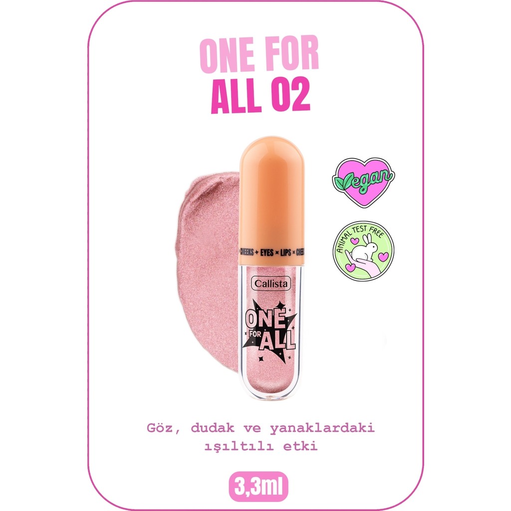 One For All Eyes & Lips & Cheeks Işıltılı Likit Göz farı - 02 Pink Cosmos Diğer Fiyatı