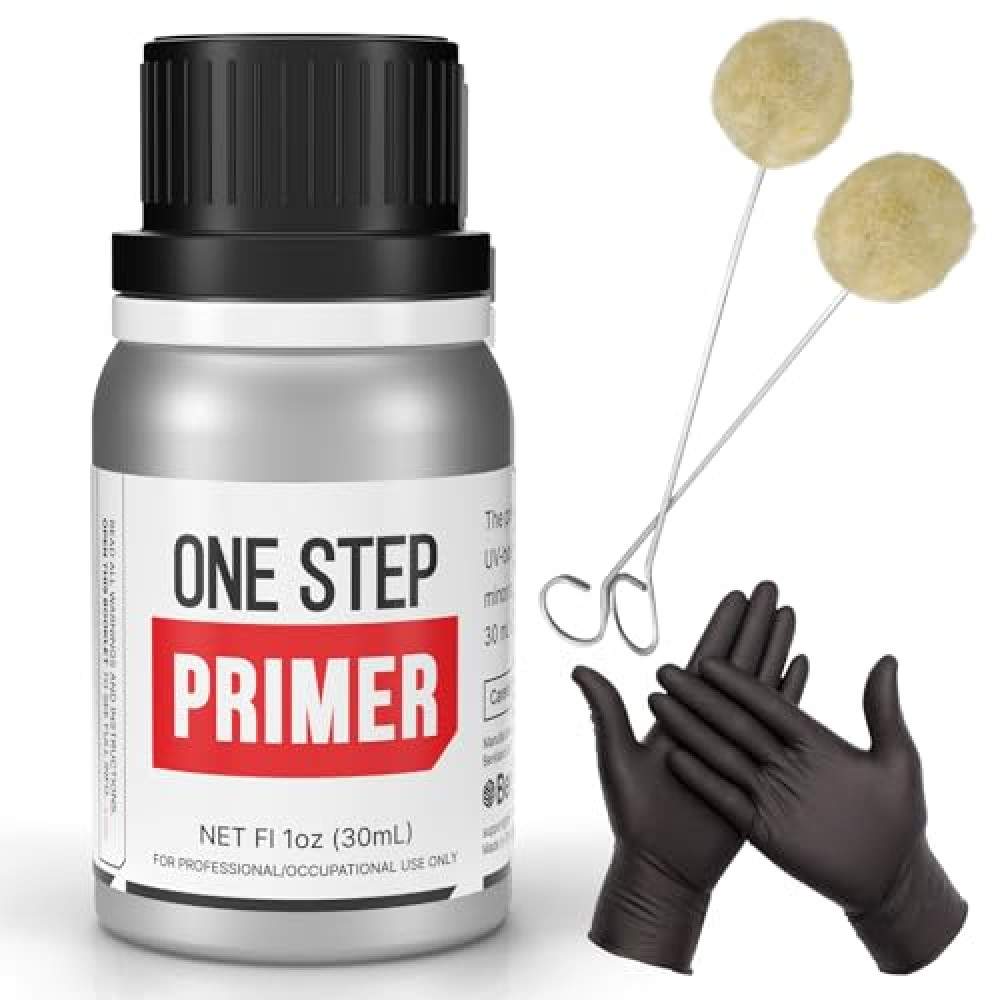 One Step Primer - Ideal for Windshield Replacement - Promotes Adhesion of Urethan Adhesive/Sealants - UV Resistant - Fast Drying, No Activator - Incl. 2 Daubers and Gloves - Black - 30 mL / 1 fl oz