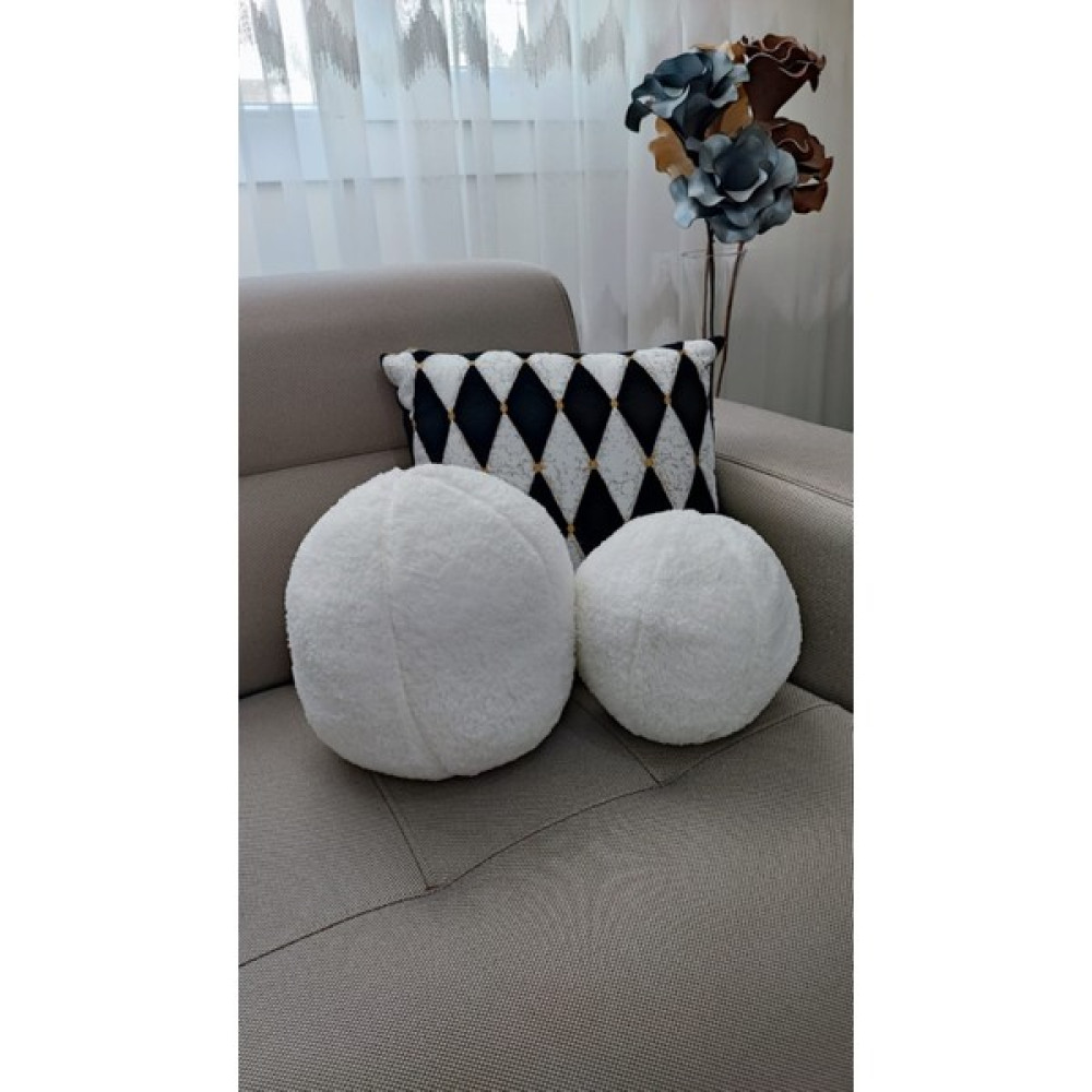 Oneplise 2' Li Top Kırlent / Yastık Büyük Ekru / Küçük Ekru ( 42CM / 25CM) - 42 x 42 cm Kırlent / Mobilya Yastığı Fiyatı