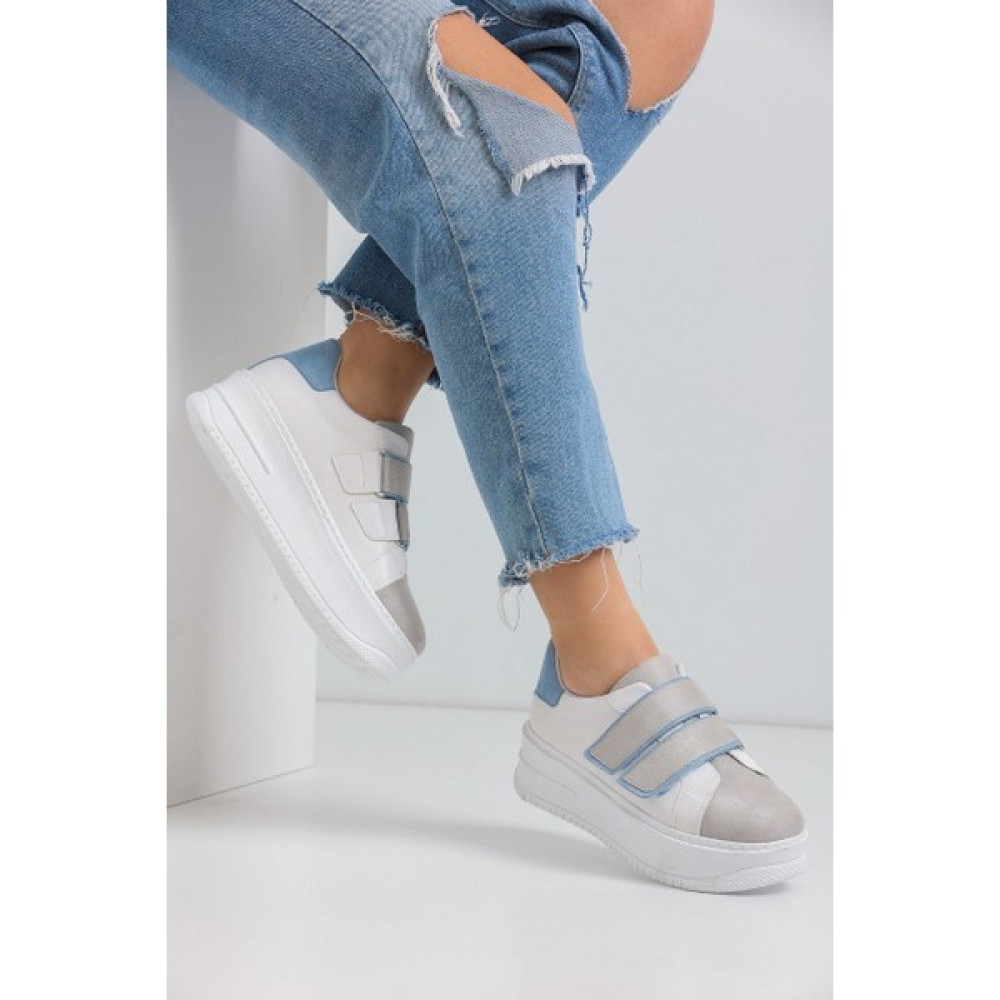 Öner Shoes Kadın Beyaz Mavi Detay Cırt Cırtlı Sneaker Spor Ayakkabı10 Spor Ayakkabı Fiyatı