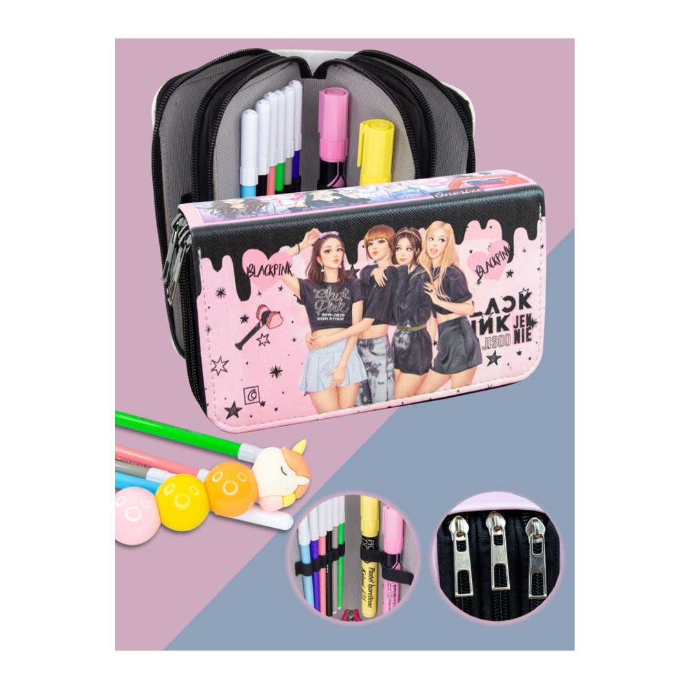OneSize Kalem Kutusu Black Pink Blink Vegan Deri Üç Bölmeli (kalemlik) Kalemlik (Kalem Kutusu) Fiyatı