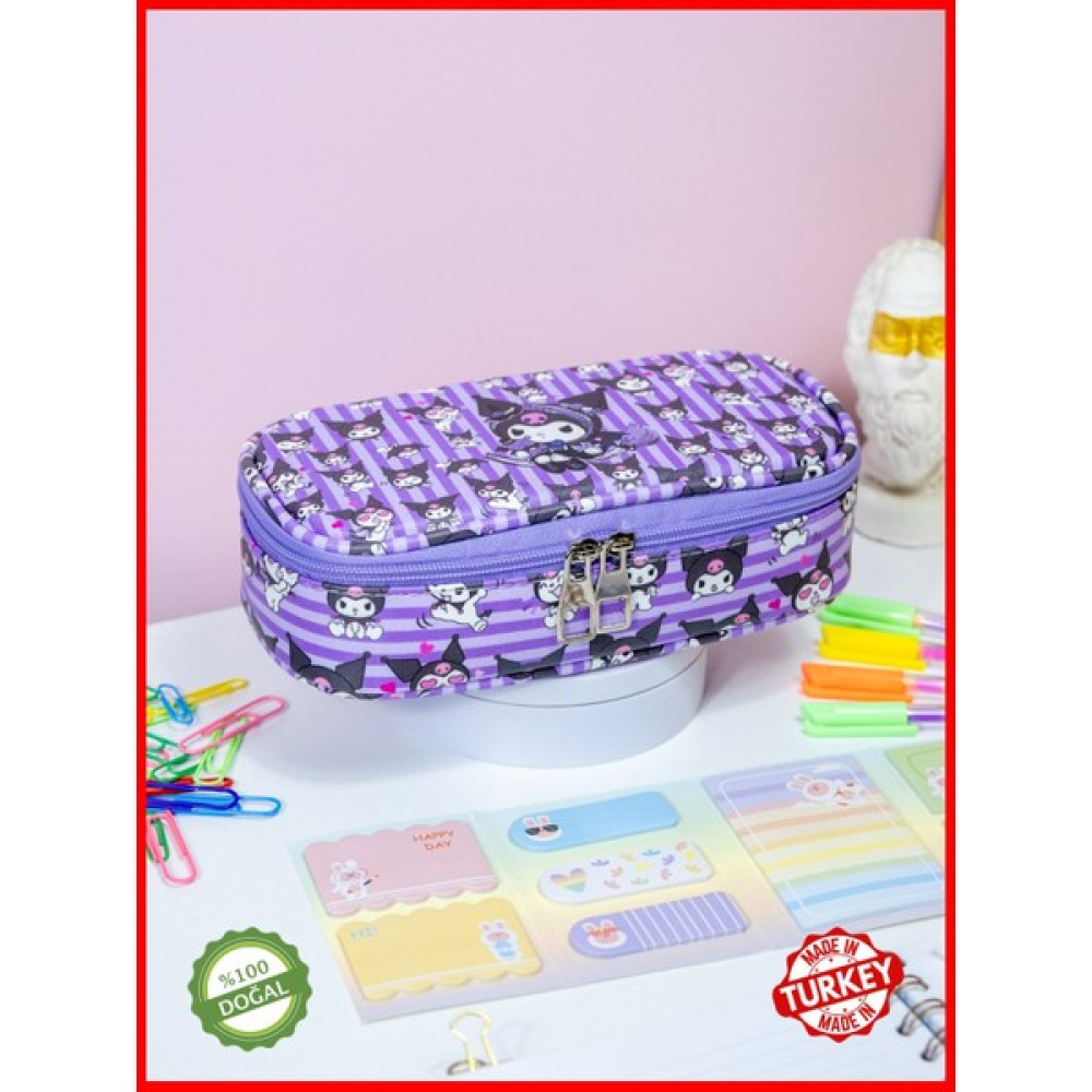 OneSize Kalem Kutusu Oval Tasarım Tek Bölmeli Kuromi Temalı vegan Deri (Kalemlik) - Karışık-Çok Renkli - Standart Kalemlik (Kalem Kutusu) Fiyatı