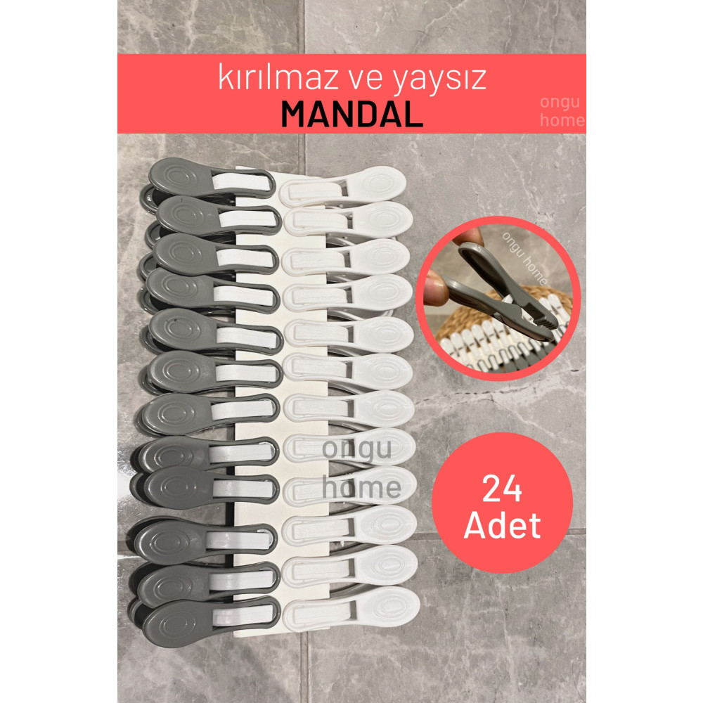 ongu home 24 Adet Kırılmaz Mandal Yaysız Mandal Iz Bırakmaz Mandal Paslanmazmandal (GRİ - BEYAZ) Diğer Fiyatı