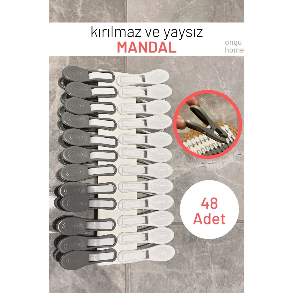 ongu home 48 Adet Kırılmaz Mandal Yaysız Mandal Iz Bırakmaz Mandal Paslanmazmandal (GRİ - BEYAZ) Diğer Fiyatı