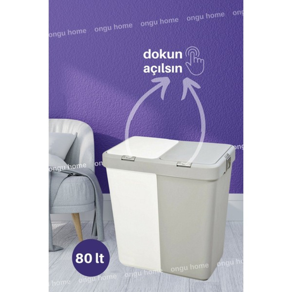Ongu Home Motek Ikili Dokunmatik Kirli Çamaşır SEPETI(80LT) - Beyaz - 55 x 58 x 34 cm Sepet Fiyatı