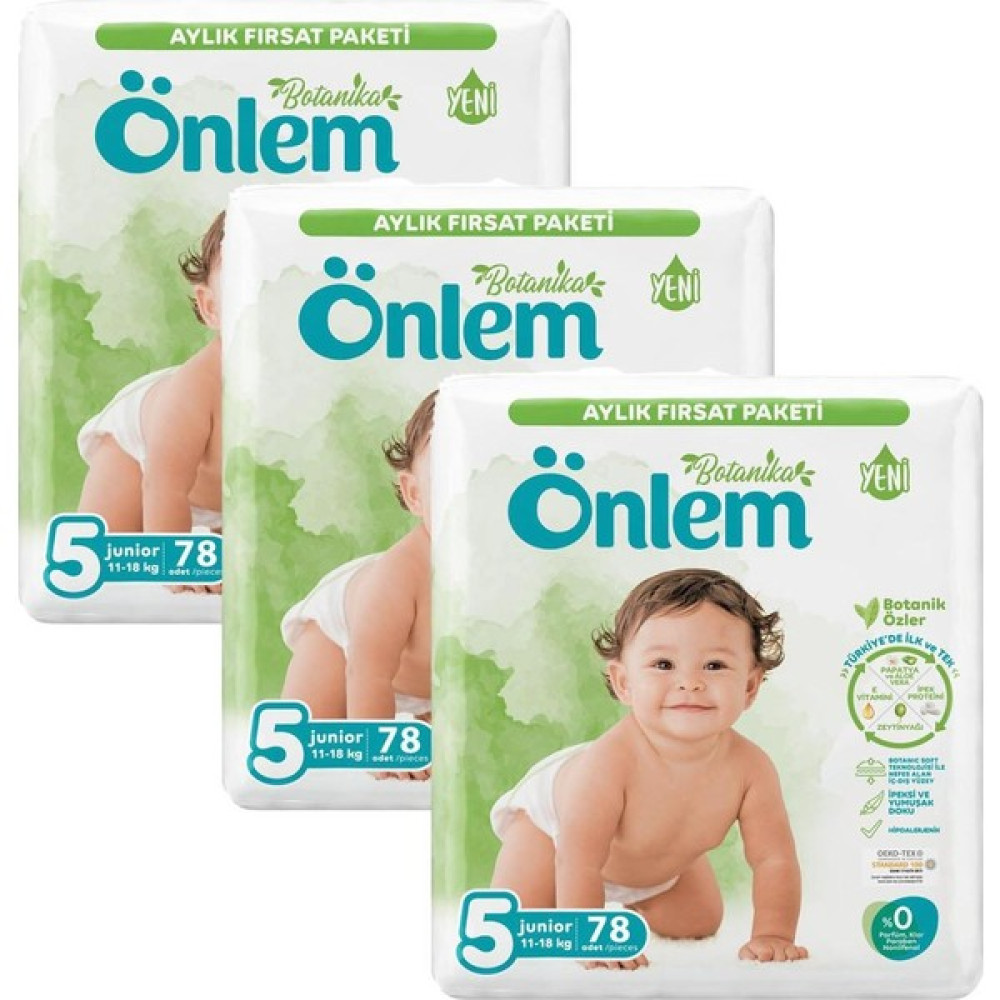 Önlem Botanika 5 Numara Junior Bebek Bezi 78 Adet (11-18 Kg) x 3 Adet - 5 Beden (11 - 18 kg) Bebek Bezi Fiyatı