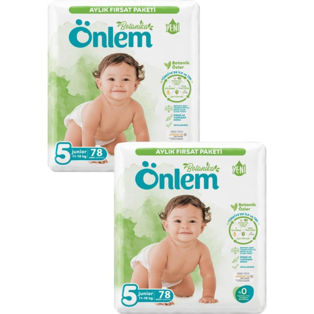 Önlem Botanika 5 Numara Junior Bebek Bezi 78 Adet x 2 Paket - 5 Beden (11 - 18 kg) Bebek Bezi Fiyatı