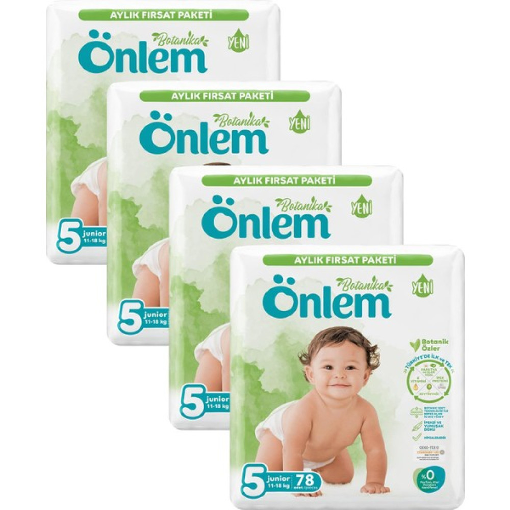 Önlem Botanika 5 Numara Junior Bebek Bezi 78 Adet x 4 Paket - 5 Beden (11 - 18 kg) Bebek Bezi Fiyatı