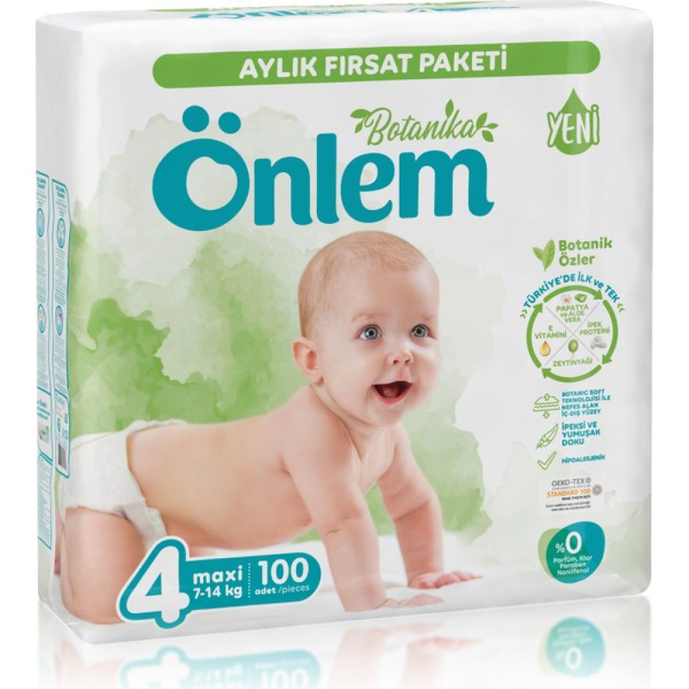Önlem Botanika Aylık Fırsat Paket Maxi 4 Numara 100 Adet - 4 Beden (7 - 14 kg) Bebek Bezi Fiyatı