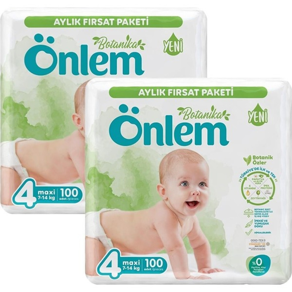 Önlem Botanika Aylık Fırsat Paket Maxi 4 Numara 7-14 kg 2 x 100'lü - 4 Beden (7 - 14 kg) Bebek Bezi Fiyatı