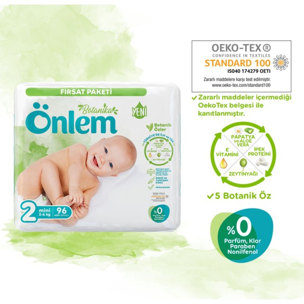 Önlem Botanika Bebek Bezi 2 Beden Mini 96 Adet (3 - 6 Kg) Bebek Bezi Fiyatı