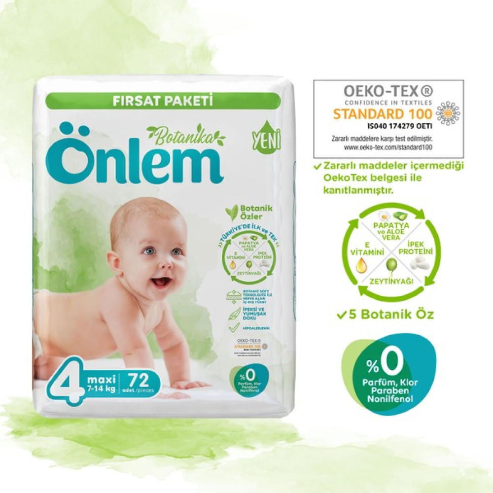 Önlem Botanika Bebek Bezi 4 Beden Maxi 72 Adet (7-14 kg) Bebek Bezi Fiyatı