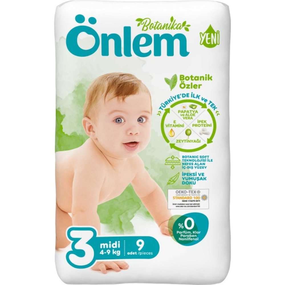 Önlem Botanika Bebek Bezi Deneme Paketi Midi 9’lu (4-9 Kg) - 3 Bebek Bezi Fiyatı