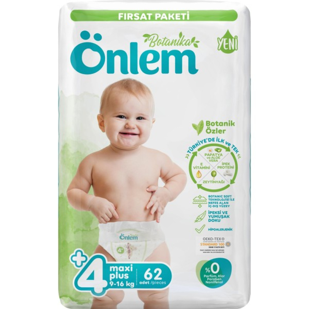 Önlem Botanika Bebek Bezi Fırsat Paketi 4+ Beden Maxi Plus 62 Adet (9-16 Kg) Bebek Bezi Fiyatı