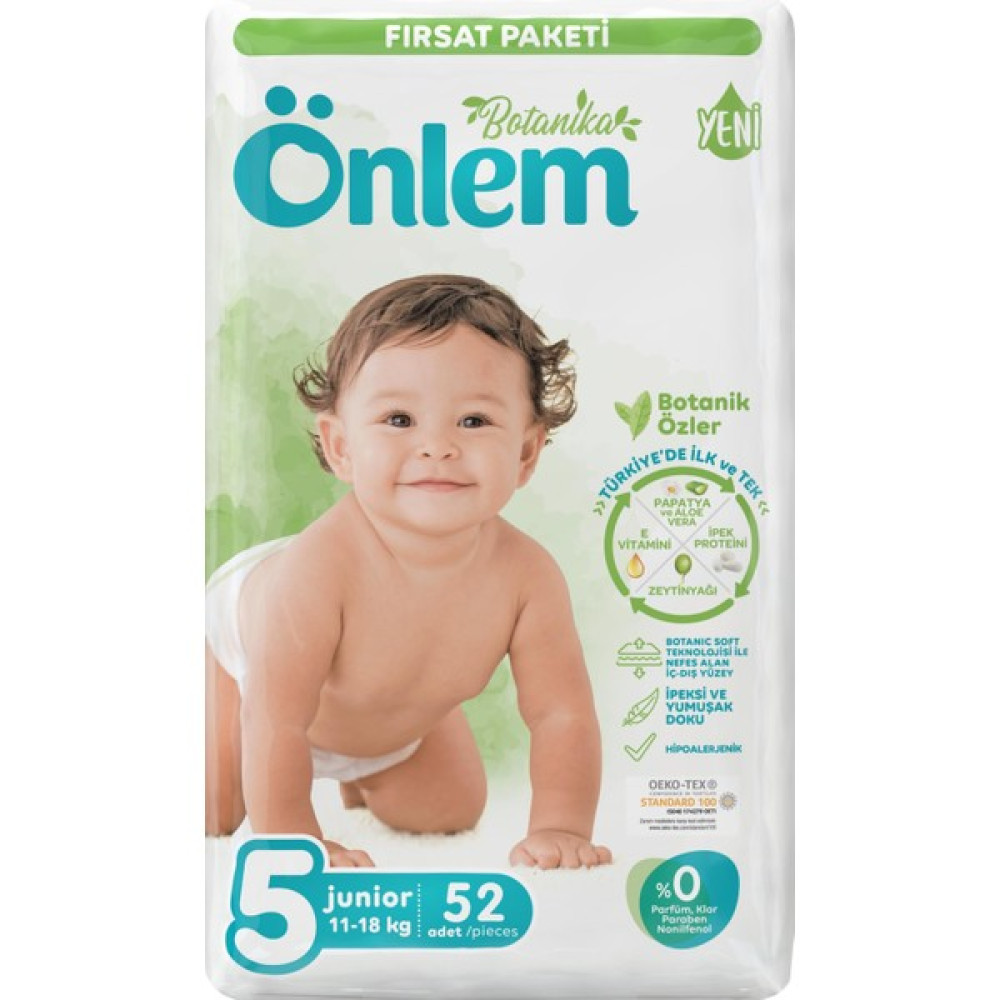 Önlem Botanika Bebek Bezi Fırsat Paketi 5 Beden Junior 52 Adet (11-18 Kg) Bebek Bezi Fiyatı