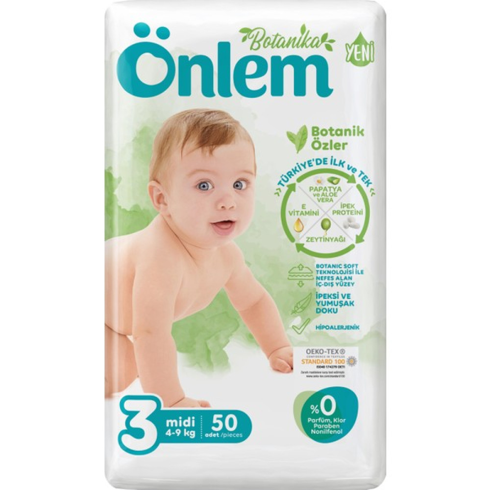Önlem Botanika Bebek Bezi Ikili Jumbo Paket 3 Beden Midi 50 Adet (4-9 Kg) Bebek Bezi Fiyatı