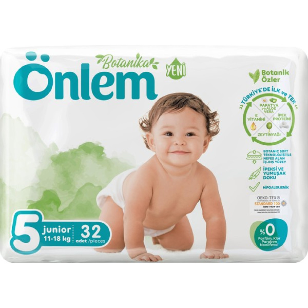 Önlem Botanika Bebek Bezi Ikili Jumbo Paket 5 Beden Junior 32 Adet (11-18 Kg) Bebek Bezi Fiyatı