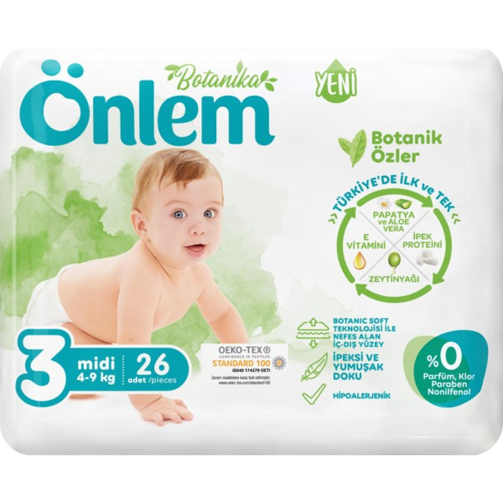 Önlem Botanika Bebek Bezi Jumbo Paket 3 Beden Midi 26 Adet (4-9 kg) Bebek Bezi Fiyatı