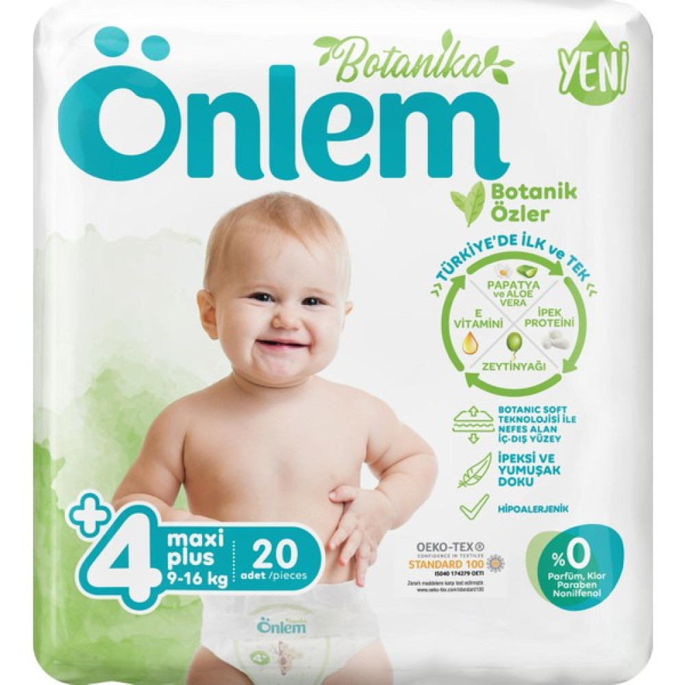 Önlem Botanika Bebek Bezi Jumbo Paket 4+ Beden Maxi Plus 20 Adet (9-16 kg) Bebek Bezi Fiyatı